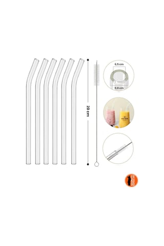 6 Adet Kalın Ve Büyük Boy Cam Pipet, Temizleme Fırçası Hediyeli Eğimli Şeffaf Pipet Seti