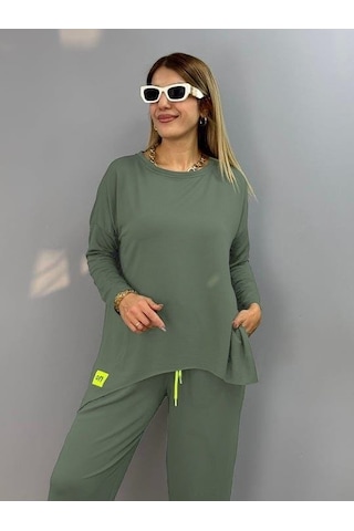 Bhrwear Kadın Iki Iplik Viskon Pamuk Kumaş Arma Detaylı Ikili Takım Renkli