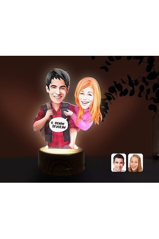 Kişiye Özel Sevgililer Karikatürlü Dekoratif 3D Biblo Led Işıklı (498795981)