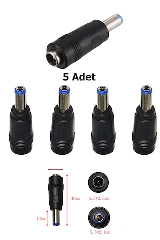 5 Adet Dc Power Jack Adaptör Çevirici 5.5x2.5 Mm Dişi - 5.5x2.1 Mm Erkek Dönüştürücü D Harf Kodlu
