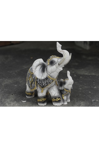 Lüks Nakış İşlemeli Anne Ve Yavru Fil Heykeli Feng Shui Şans Getiren Dekoratif Masaüstü Biblo 17 Cm. 74221562