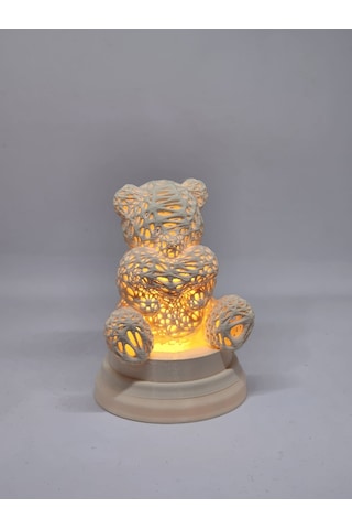 Ledli Ayıcık Gece Lambası - Dekoratif 3d Maket Hediyelik Fildişi