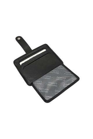 Westpolo Hakiki Deri Bol Kart Bölmeli Patlı Unisex Kartlık - Siyah Siyah