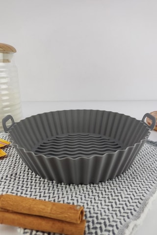 Digithome Yanmaz Yapışmaz Silikon Kulplu Airfryer Kalıbı 20 Cm Gri Thn75823 Gri