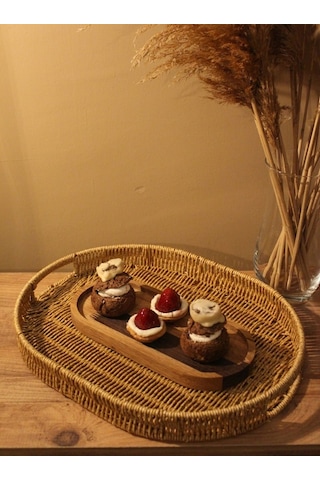 Hasır Rattan Oval Tepsi Geniş Boy Diğer