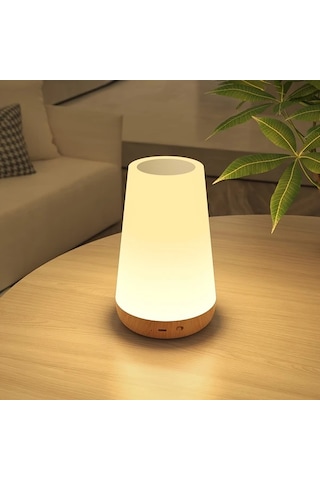 Boatshop1 Modern Usb Şarj Edilebilir Rgb Gece Lambası Uzaktan Kumandalı 5 Seviye Parlaklık 12 Renk Dokunmatik Ahşap Taneli Yatak Odası Ofis Dekoru Ahşap