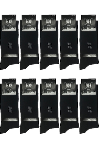 Bgk 10 Çift Erkek Pamuklu Ekonomik Çorap Siyah Siyah