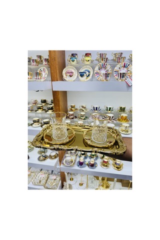 6 Adet Boton Gold Döküm Pirinç Kahve Çay Sunum Tepsisi Sarı
