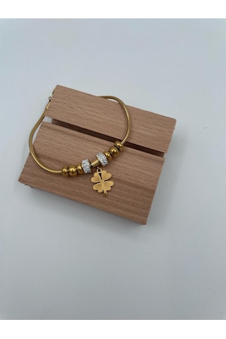 Xbaby Tek Çiçekli Çelik Gold Charmlı Bileklik Gold