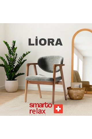 Smarto Relax Liora 2'li Yemek Masası Sandalye Seti - Ahşap Ayaklı, Yeşil Kumaş Gri & Kahverengi