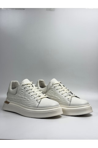 Daytex Hakiki Deri Kroko Baskılı Eva Taban Premium Erkek Sneaker Beyaz