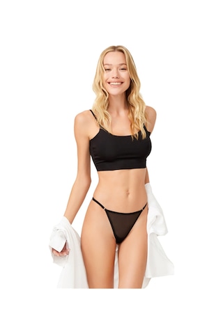 Siyah Tül Çıkarılabilir Love Yazı Detaylı Tanga Külot Siyah