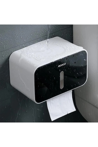 Fastbuy Kendinden Yapışkanlı Delmesiz Şeffaf Pencereli Siyah Tuvalet Kağıdı Tutucu Banyo Düzenleyici Siyah