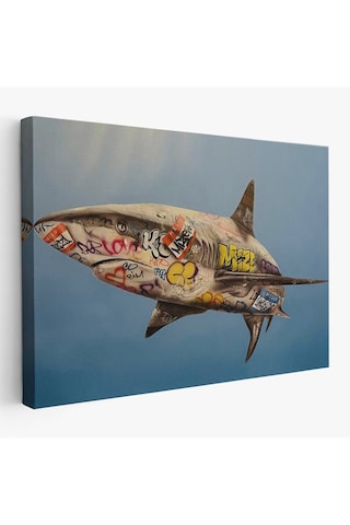 Es10 Özel Tasarım Graffiti Köpek Balığı Kanvas, Pop Art Tablo-5416 (125 x 210)