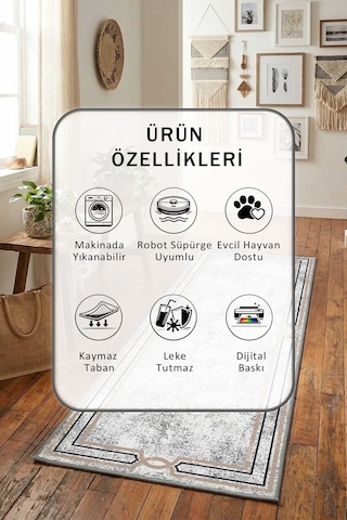 Yıkanabilir Yolluk 34 Açık Gri
