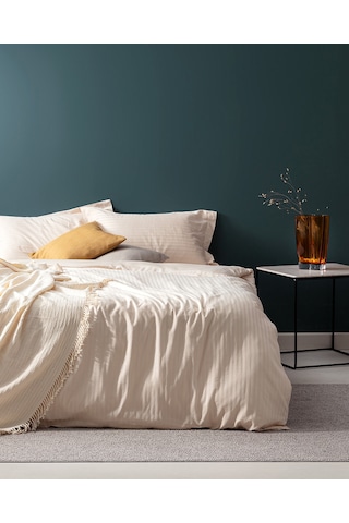 Madame Coco Elicia King Size %100 Pamuk Çizgili Saten Nevresim Takımı - Gold 8684427187241 Sarı