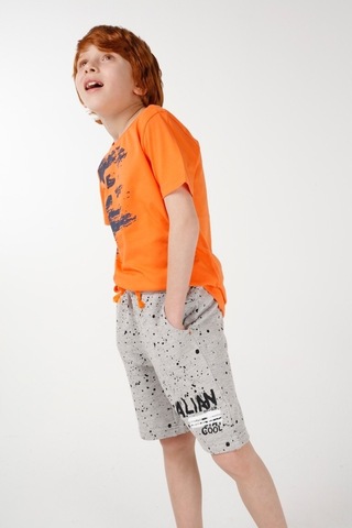 Brz Kids Neon Baskılı Erkek Çocuk Kısa Kollu T-Shirt Turuncu