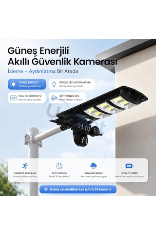 Uninet Solar 4g Kamera 2 Kameralı Güneş Enerjili Sokak Lambası Alarm Hareket Algılayıcılı Güneş Enerjili Kamera