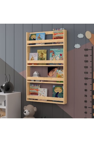 Asra Trend Çocuk Odası Duvar Rafı Kitaplık ÇR-01 %100 MDF Montessori Tipi Raf Safir Meşe