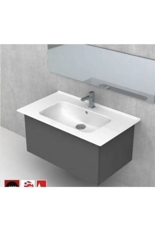 Turkuaz Dolap Uyumlu Etajerli Lavabo,blue 80 x 47 CM