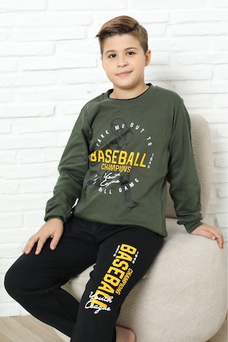 Modanino Erkek Çocuk Pijama Takımı %100 Pamuk İnterlok Kumaş 12447 Haki