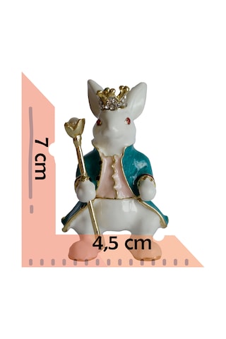 Dekoratif Kral Tavşan Biblo, Kristal Taşlı Metal, 7 Cm, 4.5 Cm, H