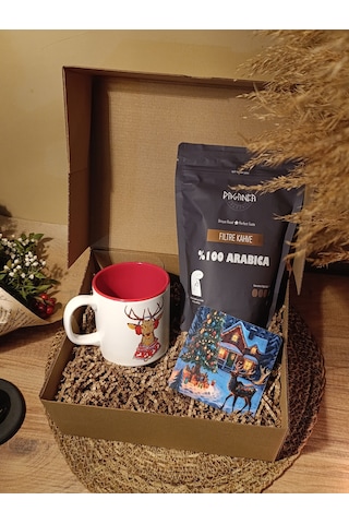 Kutulu Hediye Seti - Kupa & Bardak Altlığı & Öğütülmüş Filtre Kahve 250gr