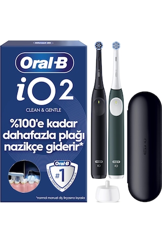 Oral-b İo2 Şarjlı/elektrikli Diş Fırçası, 2'li Set, Siyah & Orman Yeşili, 2 Fırça Başlığı, Seyahat Kabı