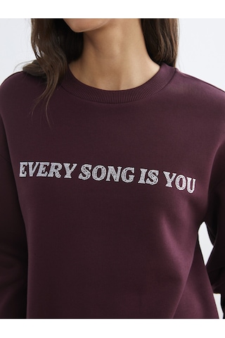 Lcw Everyday Mürdüm Bisiklet Yaka Taşlı Kadın Sweatshirt
