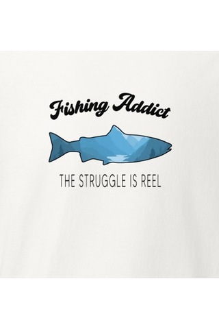 Wildstyle Fishing Addict Struggle Is Reel Balıkçılık Esprili Baskılı Unisex Bisiklet Yaka Pamuklu Tişört Beyaz