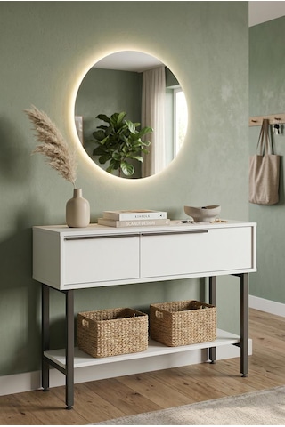 Robin Home Led Aynalı Dresuar Antre Hol Kapaklı 100cm Metal Ayaklı Beyaz