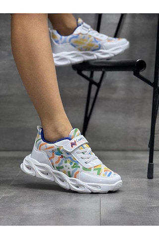 Adımist Çocuk Unisex Rahat Ortopedik Taban Işıklı Snakers Spor Ayakkabı Lento Işıklı Beyaz - Lacivert