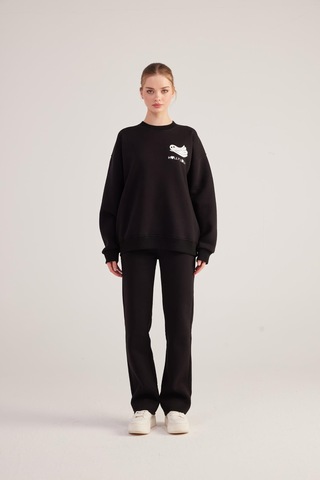 Holly Lolly Oversize Kesin Unisex Ghosting Sweatshirt Siyah