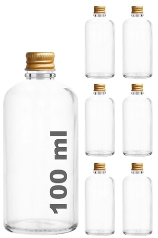 Rotanev 6 Adet Şeffaf Cam Shot Şişesi Sızdırmaz Gold Metal Kapaklı Kolonya Koku Süs Çok Amaçlı Şişe 100 ML