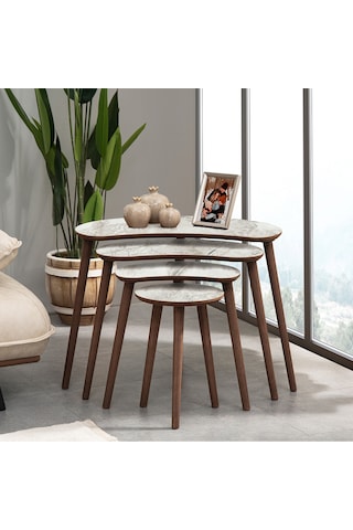 Vovvahome Moon 4lü Dörtlü Mdf Ahşap Zigon Sehpa - Beyaz Mermer