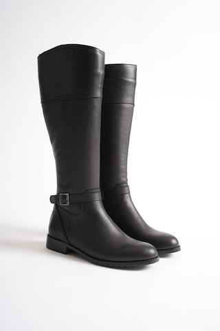 Analin Shoes Kadın Hakiki Deri Tokalı Binici Çizme Siyah