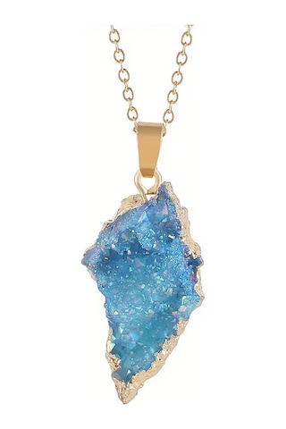 Bohem Tarzı Doğal Akik Geode Kolye, Altın Kenarlı Renkli Küme Doğal Taş Kolye Çok Renkli