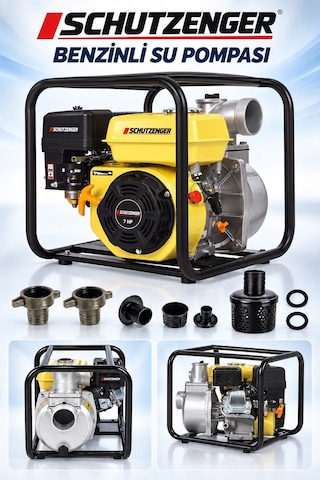 7 Hp 2 Inç Çıkışlı Benzinli Su Pompası 200 Mt Yatay Su Basar 4 Zamanlı Motor Turbo Güç Sarı