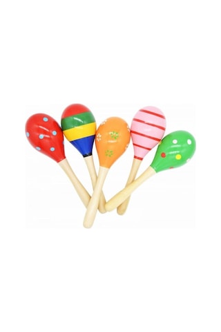 2 Adet Marakas Renkli Ahşap Marakas Büyük 20 Cm