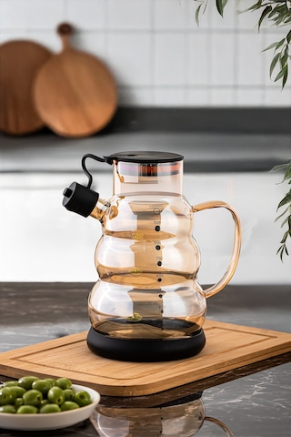 Porsima 3617-1 Kapaklı Borosilikat Cam Yağlık Sirkelik Yağdanlık 1000ml Siyah Siyah