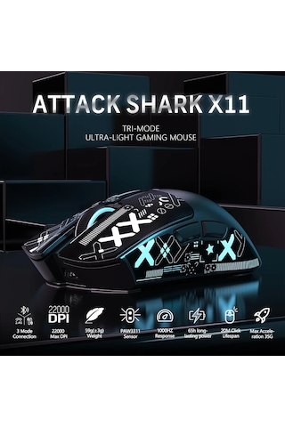 Besthome1 Attack Shark X11 Siyah Ve Kablosuz Rgb Şarj Tabanlı Oyun Faresi 3 Mod 22400 Dpı Pc Mac Besthome1