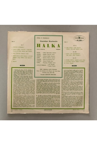 Halka Highlights Opera W Przekroju Lp Plak Orjinal Dönem Polonya Baskı 2.el Plak