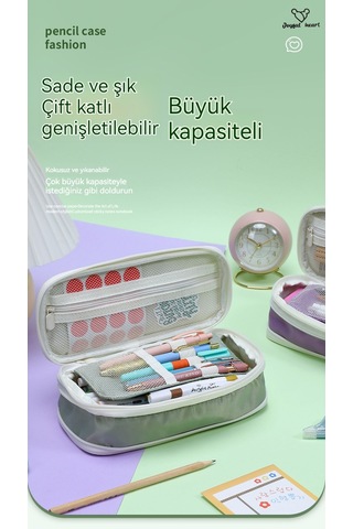 Basit Çift Katmanlı Geri Çekilebilir Büyük Kapasiteli Kalem Kutusu Yeşil