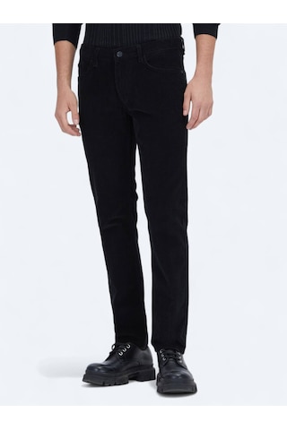Kip Siyah Fitilli Dokuma Slim Fit Kadife Casual Pamuk Karışımlı Pantolon