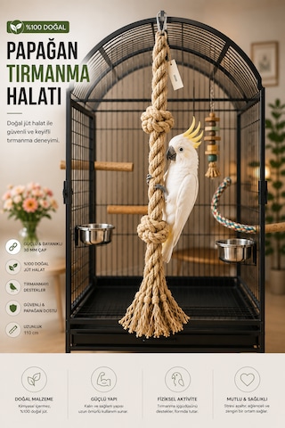 Büyük Irk Papağan Tırmanma Halatı 110 Cm Çap 33 Mm %100 Doğal Kafes Oyuncağı Stres İpi Jüt Halat Macaw Kakadu Jako Amazon Eklektus