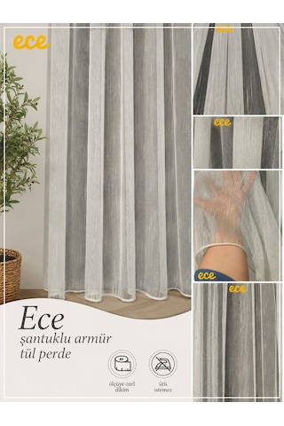 Ece Düz Şantuklu Lüx Tül Perde / Ölçünüze Özel Dikim Kırık Beyaz