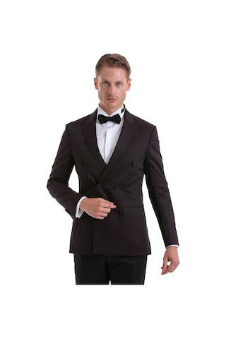 Hatemoğlu Bordo Slim Fit Düz Sivri Yaka Klasik Kruvaze Smokin Damatlık Bordo