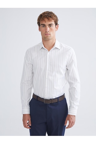 Lcw Busıness Bej Slim Fit Uzun Kollu Çizgili Erkek Gömlek