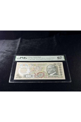 Türk Lirası Pmg 67 Epq Superb Gem Unc 100 Lira P 189b 1970 Nd 1979 S/n H09 6. Emisyon 2. Tertip