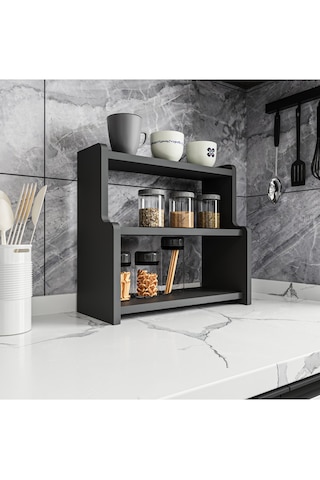 Alpa Ev Mobilya 3 Katlı Tezgah Üstü Mutfak Rafı, Baharatlık Ve Çok Amaçlı Organizer Antrasit
